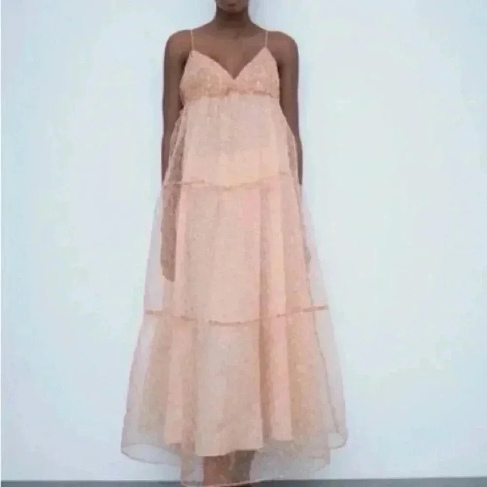 BLOGGER FAVE ZARA Pink Orange Maxi Organza Voluminous‎ Dress